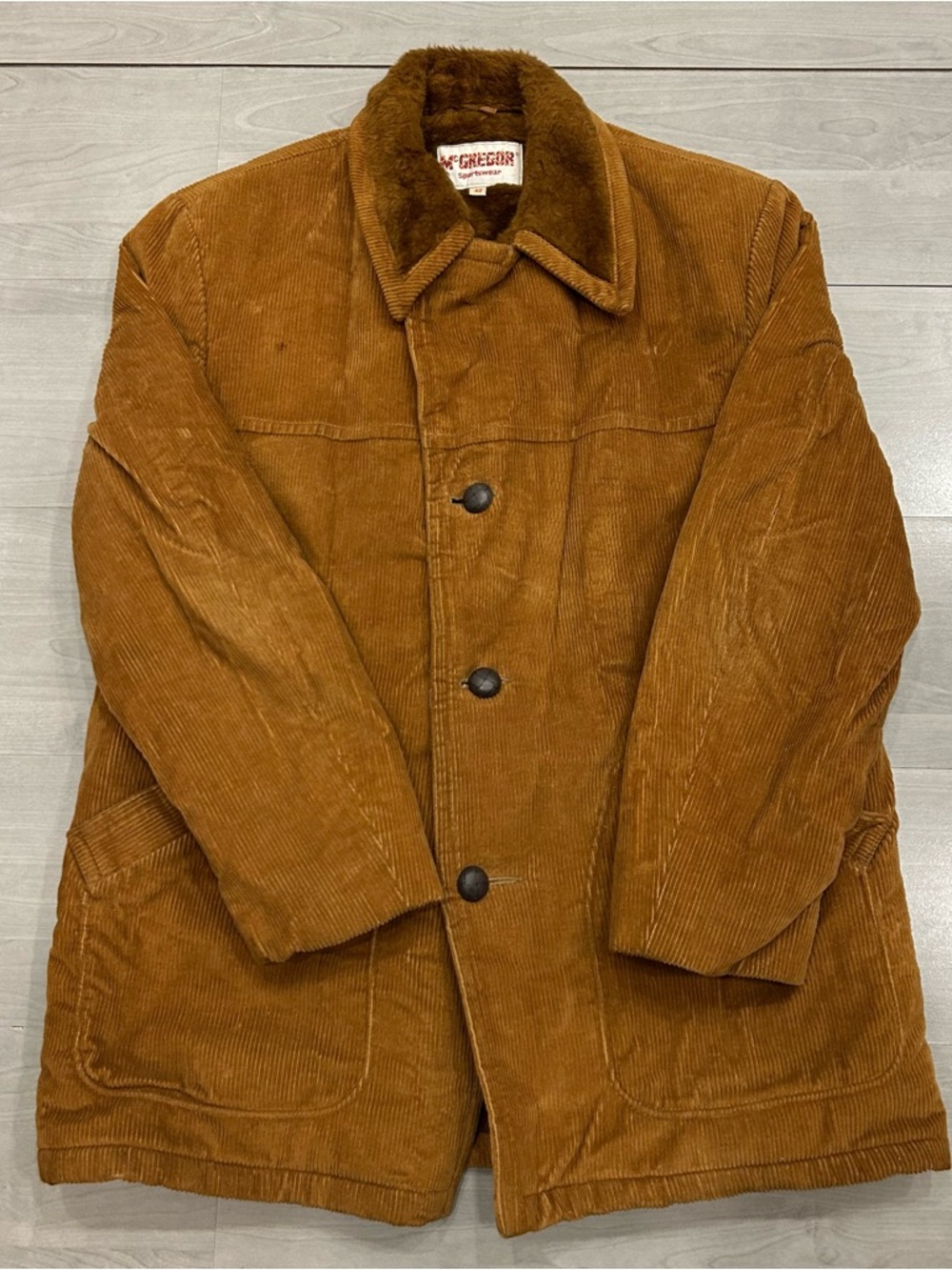 Vintage 70s McGregor Corduroy Rancher Brown Coat Mens 42 Sherpa Faux Fur Lined